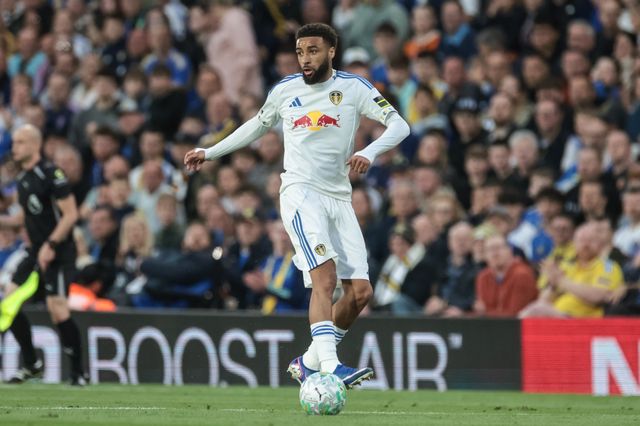 Jayden Bogle of Leeds United with the ball during the Premier League match Leeds United vs Burnley at Elland Road, Leeds, United Kingdom on 01 May 2026

(Photo by Mark Cosgrove/News Images)