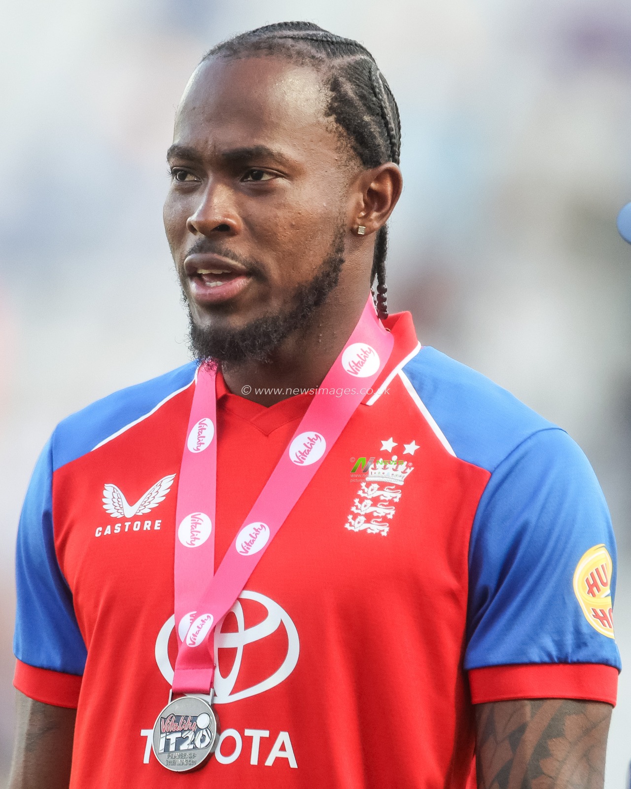 Jofra Archer of England is player of the match the during the Third Vitality T20 International match England vs India at Trent Bridge, Nottingham, United Kingdom on 07 July 2026

(Photo by Mark Cosgrove/News Images)