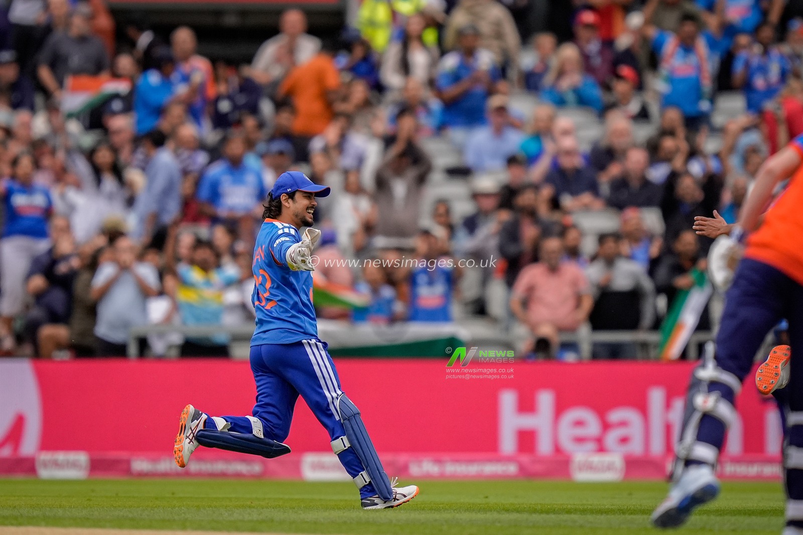 Ishan Kishan of India celebrates the wicket of Jos Buttler of England who clips the ball to mid wicket and is caught off the bowling of Arshdeep Singh of India during the Second Vitality T20 International match England vs India at Old Trafford, Manchester, United Kingdom on 04 July 2026

(Photo by Maynard Manyowa/News Images)