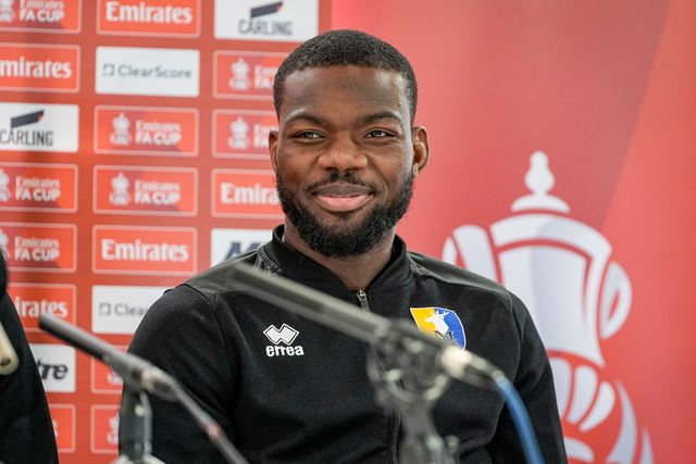 Deji Oshilaja of Mansfield Town during the pre-match press conference for the FA Cup Fifth round match Mansfield v Arsenal to be played at One Call Stadium, Mansfield, United Kingdom on 07 March 2026

(Photo by Maynard Manyowa/News Images)