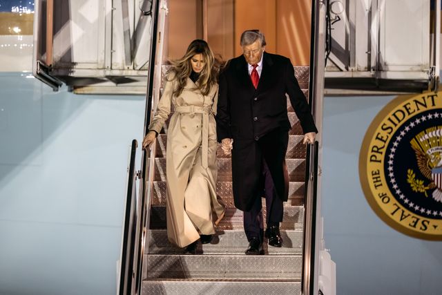 President Donald Trump and First Lady Melania Trump depart the Air Force one during the US President Donald Trump's state visit to the United Kingdom at London Stansted Airport, Stansted, United Kingdom, 16th September 2025

(Photo by Alfie Cosgrove/News Images)