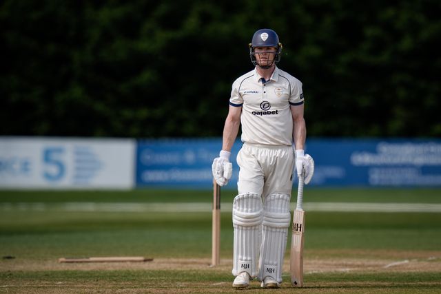 Brooke Guest of Derbyshire is bowled by Will Williams during the county Championship Division Two day 4 Derbyshire vs Gloucestershire at The Central Co-Op County Ground, Derby, United Kingdom on 27 April 2026

(Photo by Maynard Manyowa/News Images)
