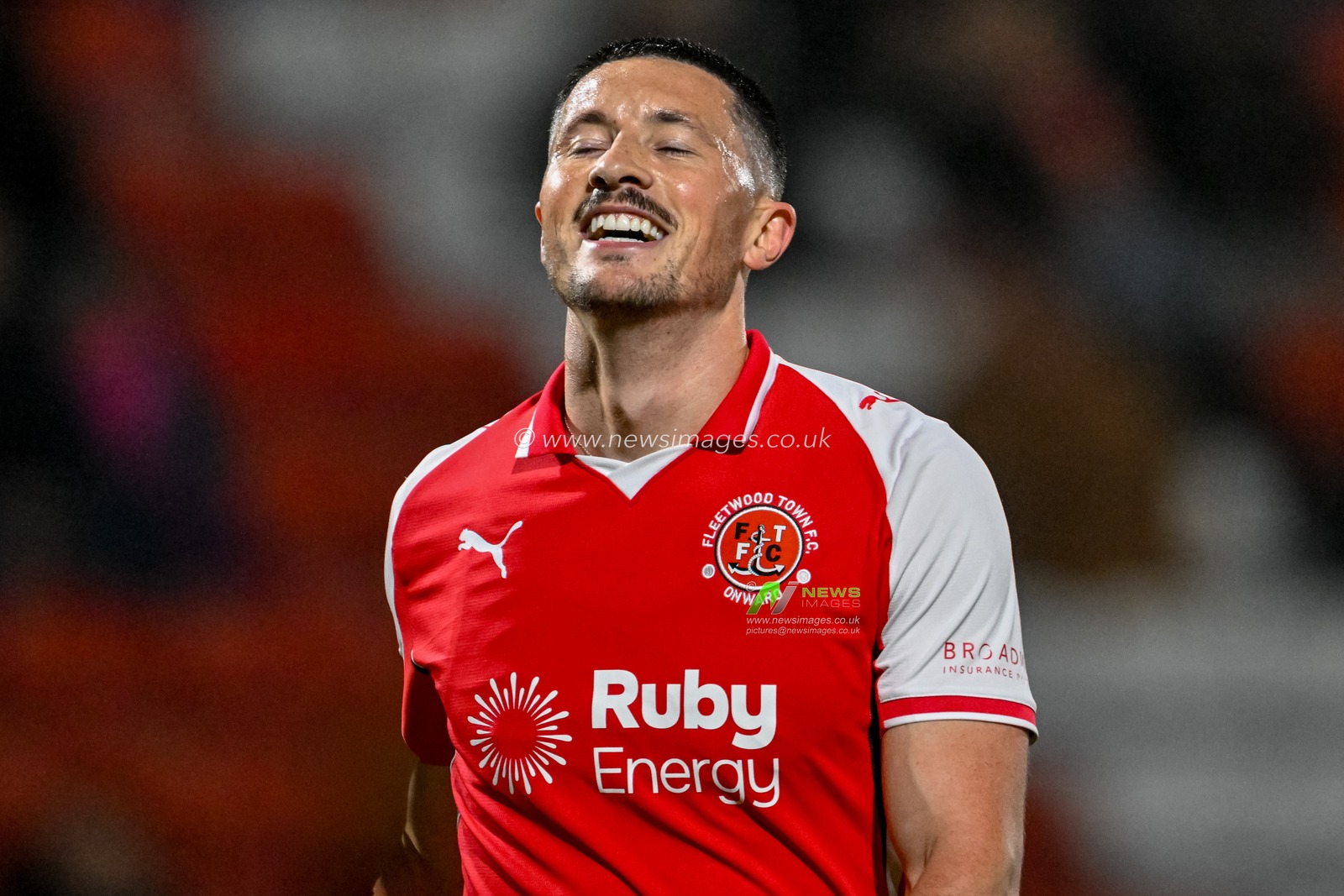Ronan Coughlan of Fleetwood Town laughs during the The Vertu Trophy match Fleetwood Town vs Leeds United Academy at Highbury Stadium, Fleetwood, United Kingdom, 7th October 2025

(Photo by Adam Gee/News Images)