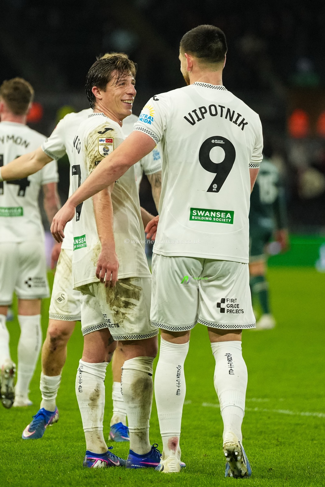 Žan Vipotnik of Swansea City celebrates scoring his teams third goal with Gonçalo Franco during the Sky Bet Championship match Swansea City vs Blackburn Rovers at Swansea.com Stadium, Swansea, United Kingdom, 20th January 2026

(Photo by Andrew Lewis/News Images)