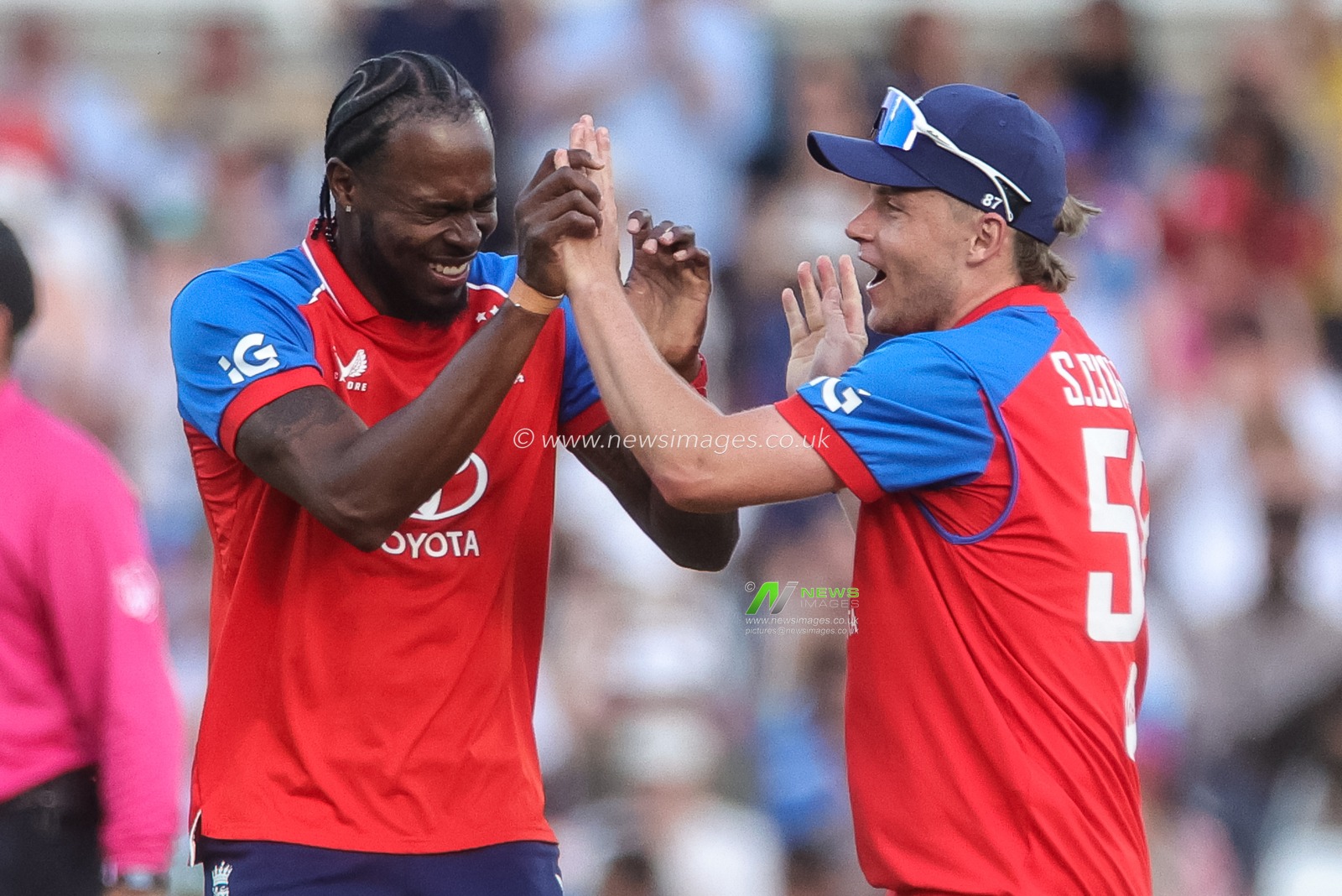 Jofra Archer of England celebrates the wicket of  India captain Shreyas Iyer during the Third Vitality T20 International match England vs India at Trent Bridge, Nottingham, United Kingdom on 07 July 2026

(Photo by Mark Cosgrove/News Images)