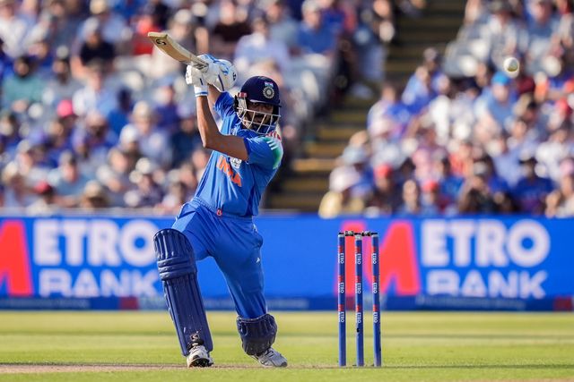 Axar Patel of India hits a four during the 1st Metro Bank ODI match England vs India at Edgbaston, Birmingham, United Kingdom on 14 July 2026

(Photo by Maynard Manyowa/News Images)