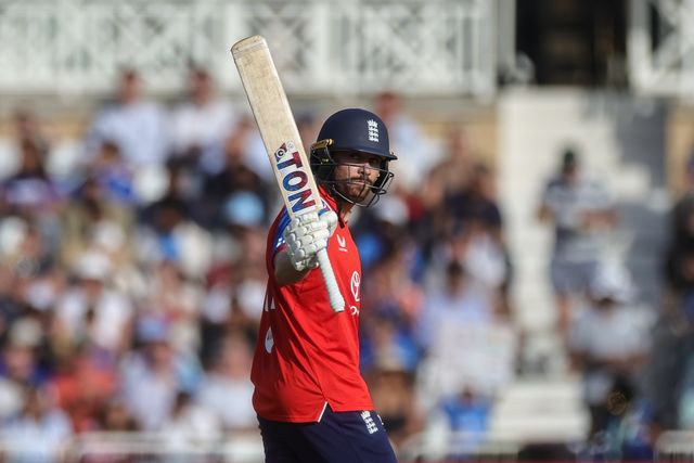 Phil Salt of England celebrates a half century during the Third Vitality T20 International match England vs India at Trent Bridge, Nottingham, United Kingdom on 07 July 2026

(Photo by Mark Cosgrove/News Images)