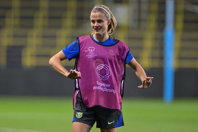 Irene Paredes of Barcelona FemenÃ­ during Barcelona women Champions league open training session at Joie Stadium, Manchester, United Kingdom, 8th October 2024

(Photo by Cody Froggatt/News Images)