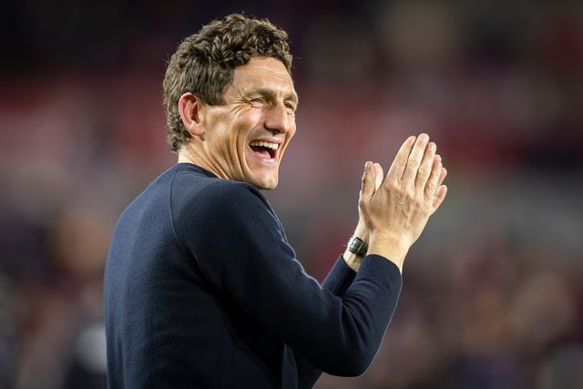Keith Andrews manager of Brentford celebrates beating Liverpool during the Premier League match Brentford vs Liverpool at The Gtech Community Stadium, London, United Kingdom, 25th October 2025

(Photo by Ian Stephen/News Images)