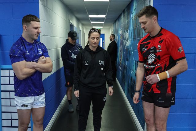 Referee Tara Jones officiates the coin toss between George Williams of Warrington Wolves and Josh Guzdek of Goole Vikings during the Betfred Challenge Cup round 4 match Goole Vikings vs Warrington Wolves at The Halliwell Jones Stadium, Warrington, United Kingdom on 14 March 2026

(Photo by Mark Cosgrove/News Images)
