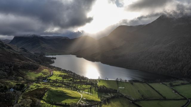 An Aerial view of Buttermere and the surrounding mountains during a cold winters morning at Buttermere, TheLake District, Cumbria, United Kingdom, 3rd January 2025

(Photo by Mark Cosgrove/News Images)
