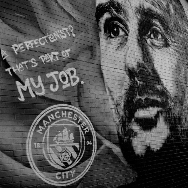 Pep Guardiola manager of Manchester City mural on a fans house just over the road from the Etihad Stadium during the Premier League match Manchester City vs Arsenal at Etihad Stadium, Manchester, United Kingdom on 19 April 2026

(Photo by Mark Cosgrove/News Images)