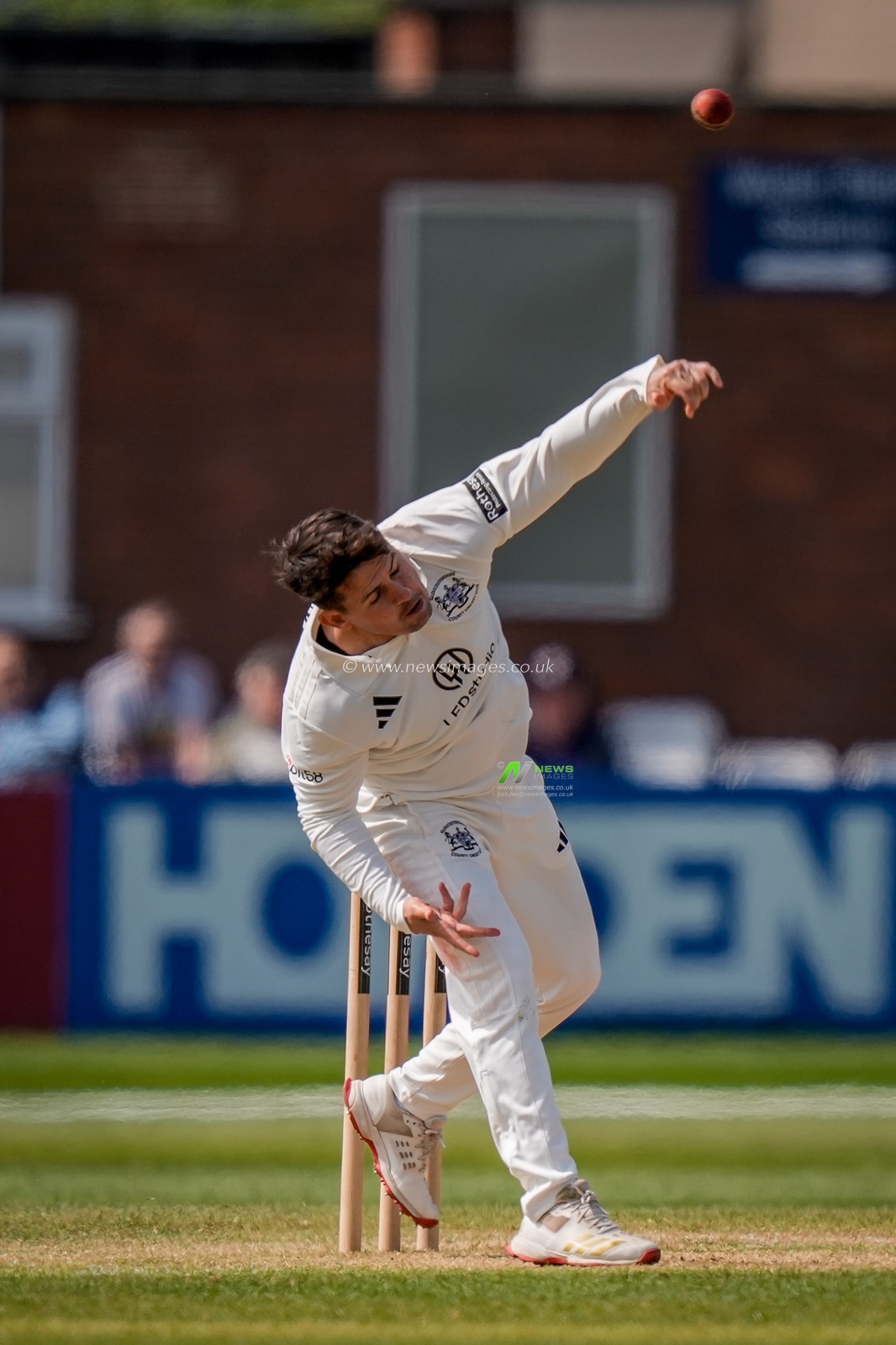 Graeme van Buuren bowls during the County Championship Division Two Derbyshire v Gloucestershire at The Central Co-Op County Ground, Derby, United Kingdom on 26 April 2026

(Photo by Maynard Manyowa/News Images)