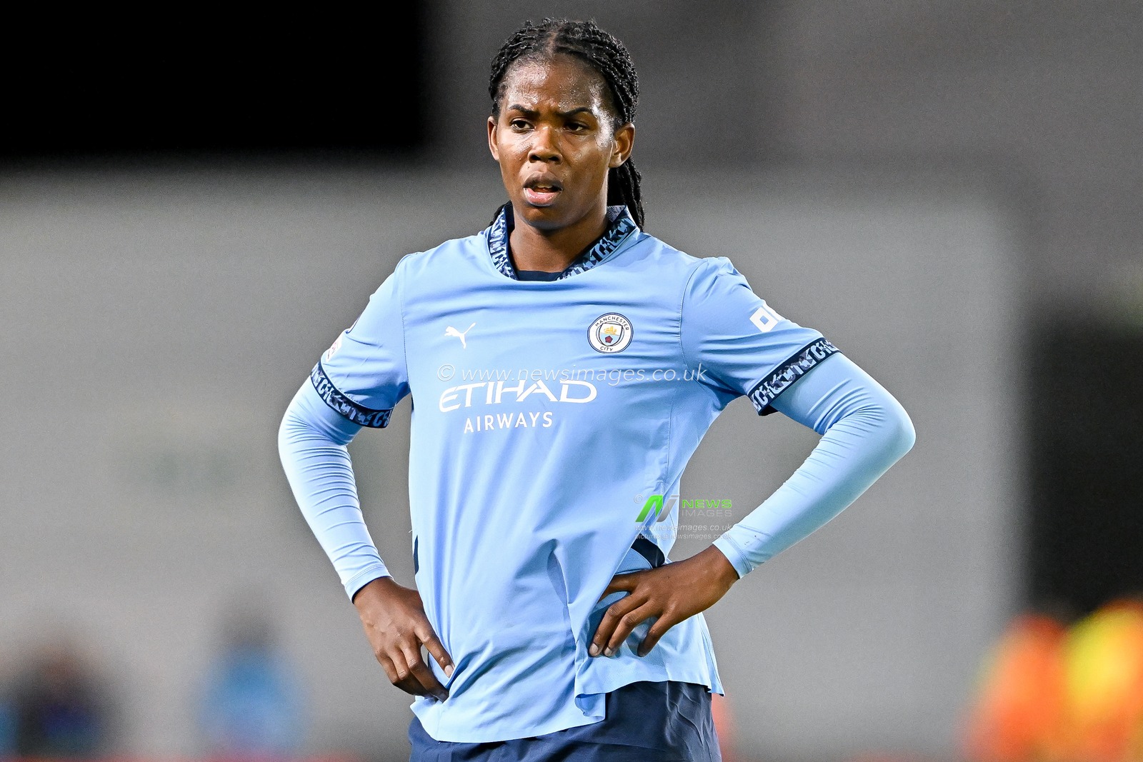 Khadija Shaw of Manchester City Women looks on during the UEFA Women's Champions League match  - Group D - Manchester City vs Barcelona at Manchester City Academy Stadium, Manchester, United Kingdom, 9th October 2024

(Photo by Cody Froggatt/News Images)