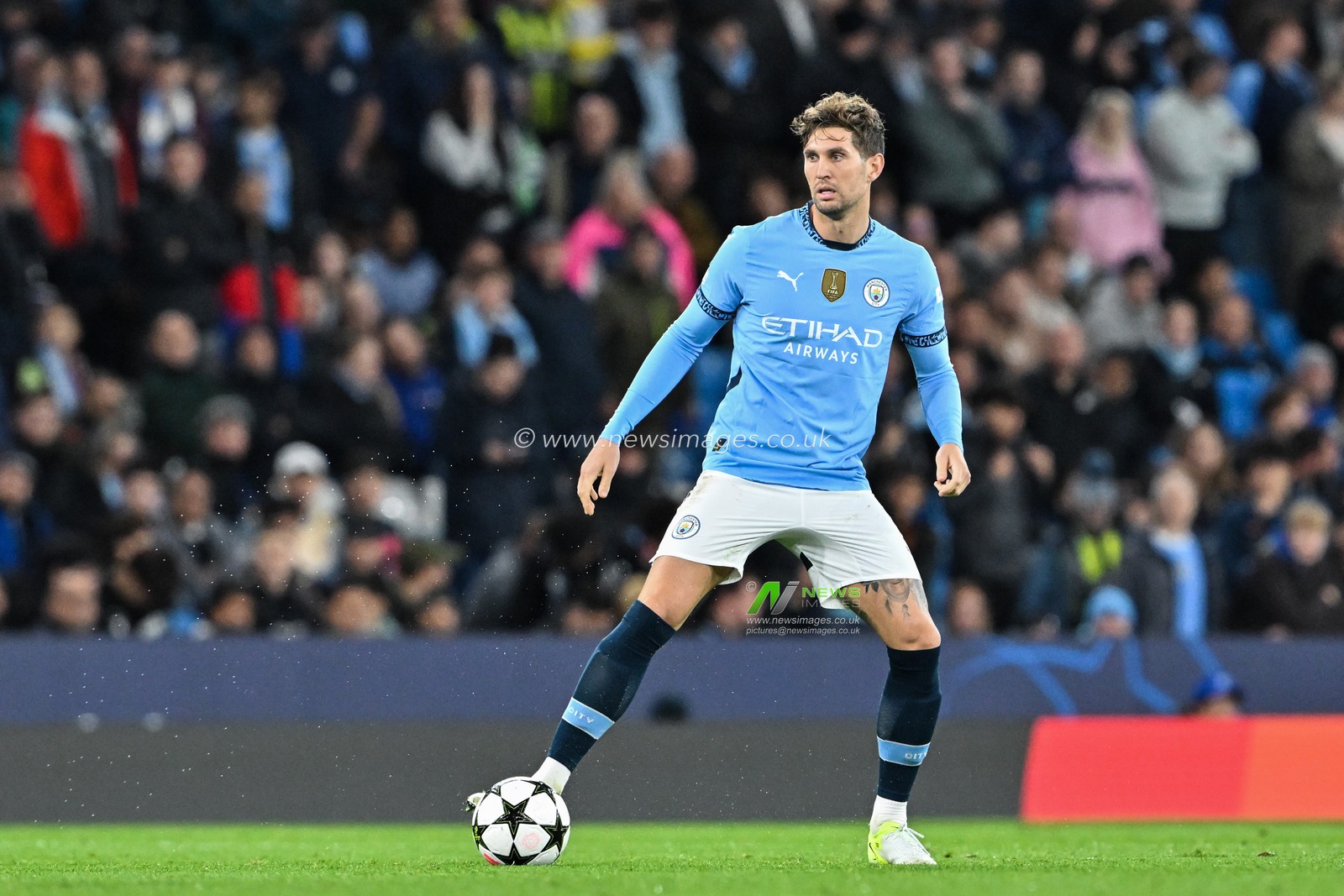 John Stones of Manchester City in action during the UEFA Champions League, League Stage Manchester City v Sparta Prague at Etihad Stadium, Manchester, United Kingdom, 23rd October 2024

(Photo by Cody Froggatt/News Images)