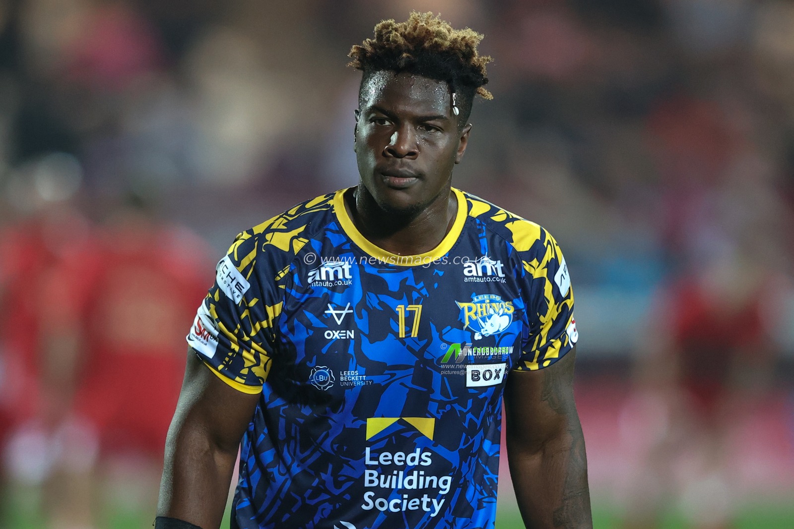 Justin Sangare of Leeds Rhinos during pre-game warm up during the Betfred Super League Round 27 match Hull KR vs Leeds Rhinos at Sewell Group Craven Park, Kingston upon Hull, United Kingdom, 20th September 2024

(Photo by Alfie Cosgrove/News Images)