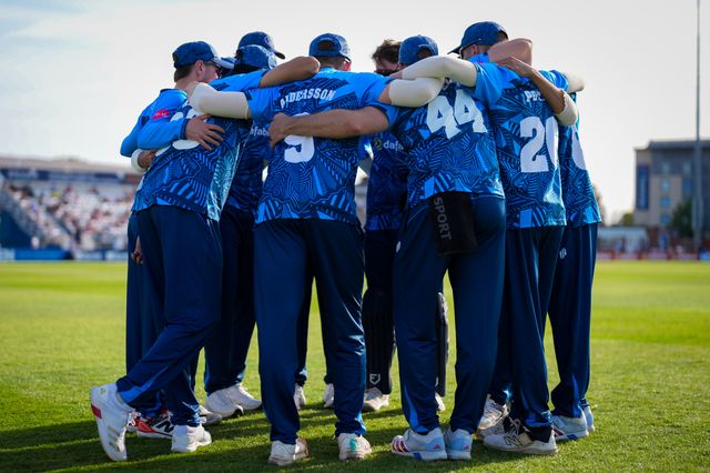 Derbyshire players in the pre-match huddle during the Vitality Blast T20 match between Derbyshire Falcons and Durham Cricket at The Central Co-Op County Ground, Derby, United Kingdom on 22 May 2026

(Photo by Maynard Manyowa/News Images)