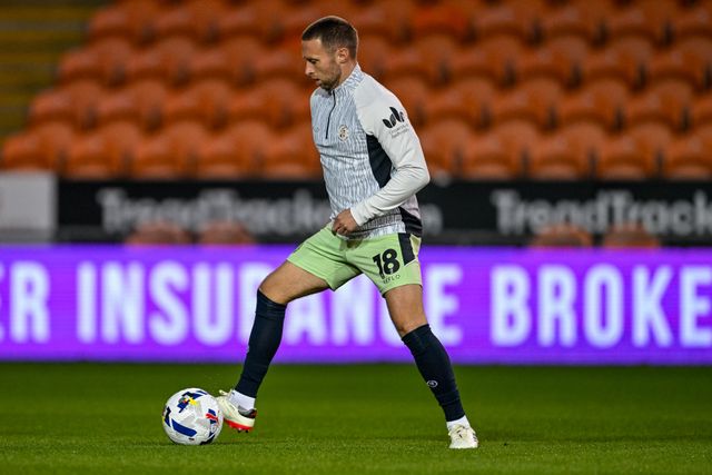 Jordan Clark of Luton Town  warms up prior to the Sky Bet League 1 match Blackpool vs Luton Town at Bloomfield Road, Blackpool, United Kingdom, 30th September 2025

(Photo by Adam Gee/News Images)