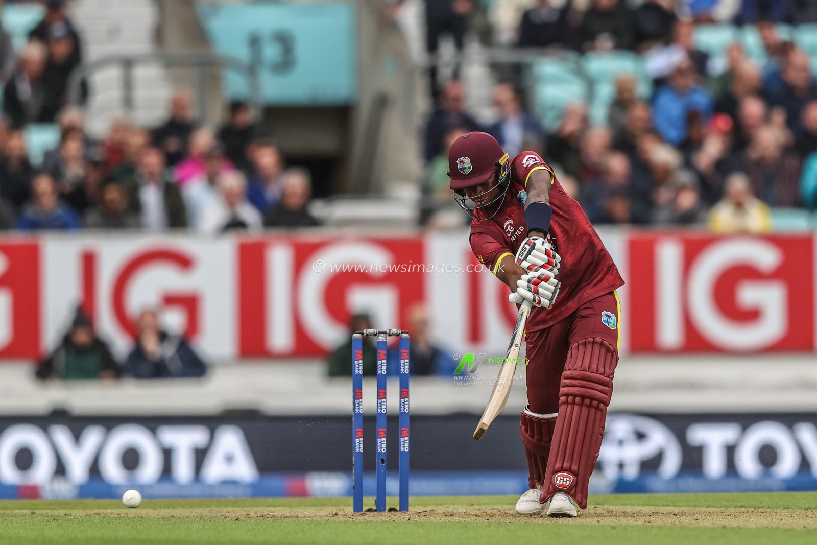 Keacy Carty of West Indies hits the ball for four runs during the 3rd Metro Bank ODI England v West Indies at The Kia Oval, London, United Kingdom, 3rd June 2025

(Photo by Alfie Cosgrove/News Images)