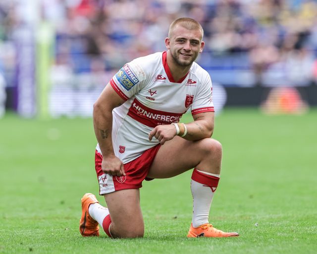 A cheeky smile of Mikey Lewis of Hull KR after winning the ball of Hull FC during the Betfred Super League Magic Weekend match Hull KR vs Hull FC at Hill Dickinson Stadium, Liverpool, United Kingdom on 04 July 2026

(Photo by Mark Cosgrove/News Images)