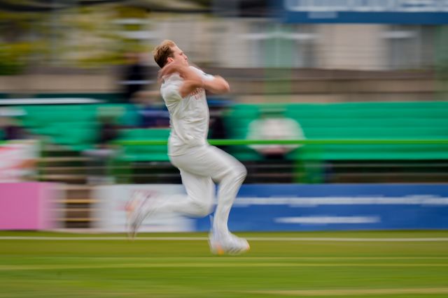 Dillon Pennington runs in to bowl during the County Championship Division One day 3 Leicestershire vs Nottinghamshire at Grace Road, Leicester, United Kingdom on 03 May 2026

(Photo by Maynard Manyowa/News Images)