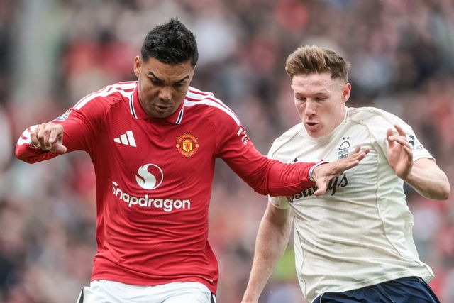 Casemiro of Manchester United holds off Elliot Anderson of Nottingham Forest during the Premier League match Manchester United vs Nottingham Forest at Old Trafford, Manchester, United Kingdom on 17 May 2026

(Photo by Mark Cosgrove/News Images)