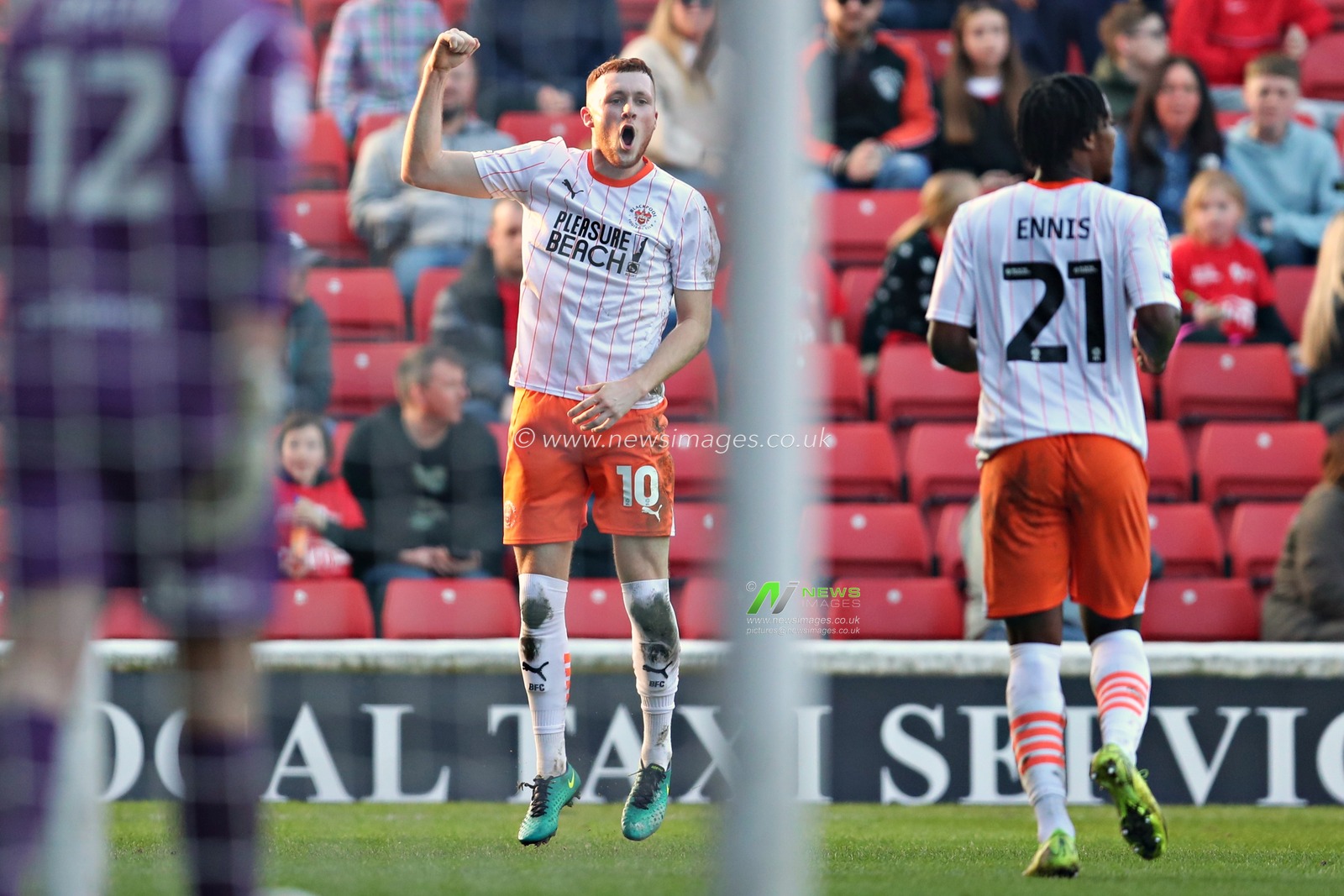 Sonny Carey of Blackpool F.C. celebrates his second goal during the Sky Bet League 1 match Barnsley vs Blackpool at Oakwell, Barnsley, United Kingdom, 8th March 2025

(Photo by Sam Eaden/News Images)