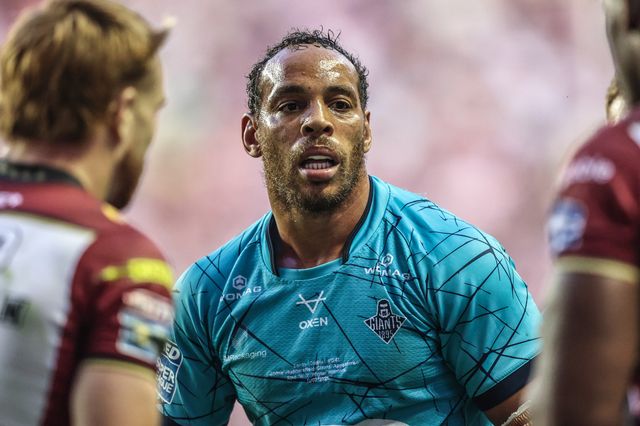 Leroy Cudjoe of Huddersfield Giants during the Betfred Super League round 18 match Wigan Warriors vs Huddersfield Giants at The Brick Community Stadium, Wigan, United Kingdom, 11th July 2025

(Photo by Alfie Cosgrove/News Images)