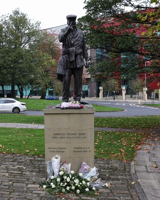The Harold Dennis â€œDickieâ€ Bird OBE Statue during the Funeral of Harold Dennis â€œDickieâ€ Bird OBE at St Mary's Church, Barnsley, United Kingdom, 19th October 2025

(Photo by Mark Cosgrove/News Images)