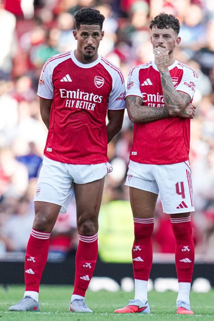 William Saliba of Arsenal and Ben White of Arsenal during the Pre-season friendly match Arsenal vs Athletic Bilbao at Emirates Stadium, London, United Kingdom, 9th August 2025

(Photo by Harvey Murphy/News Images)