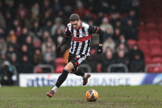 Jaze Kabia of Grimsby Town battle for the ball during the Emirates FA Cup 4th Round match Grimsby Town vs Wolverhampton Wanderers at Blundell Park, Cleethorpes, United Kingdom on 15 February 2026

(Photo by Mark Cosgrove/News Images)