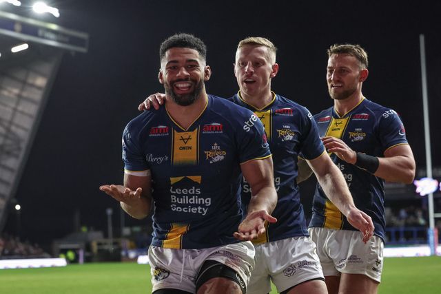 Kallum Watkins of Leeds Rhinos celebrates his try during the Betfred Super League Round 2 match Leeds Rhinos vs York Knights at AMT Headingley Stadium, Leeds, United Kingdom on 20 February 2026

(Photo by Mark Cosgrove/News Images)