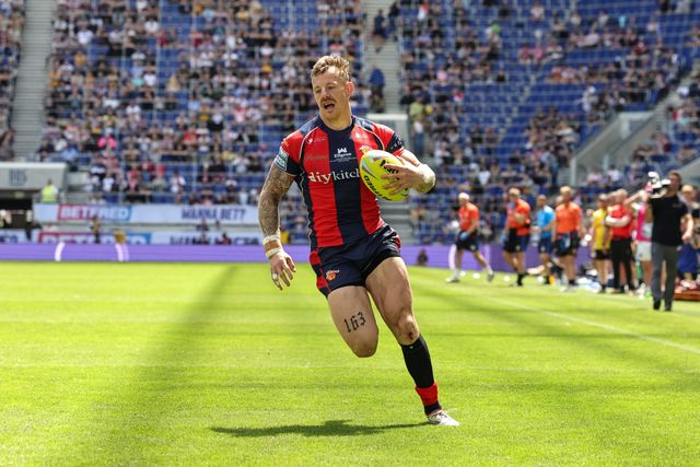 Tom Johnstone of Wakefield Trinity goes over for a try during the Betfred Super League Magic Weekend match Wakefield Trinity vs Castleford Tigers at Hill Dickinson Stadium, Liverpool, United Kingdom on 05 July 2026

(Photo by Mark Cosgrove/News Images)