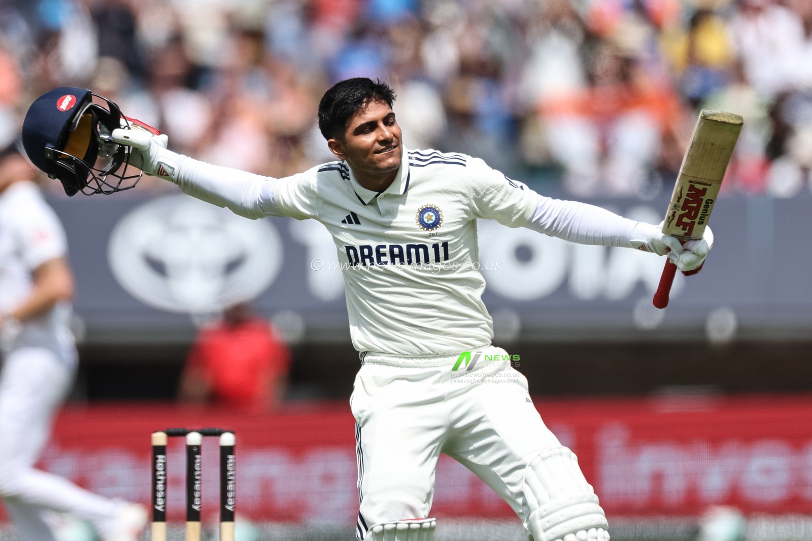 India captain Shubman Gill celebrates his double century as he tallies up 200 runs during the 2nd Rothesay Test Match day 2 England vs India at Edgbaston, Birmingham, United Kingdom, 3rd July 2025

(Photo by Mark Cosgrove/News Images)