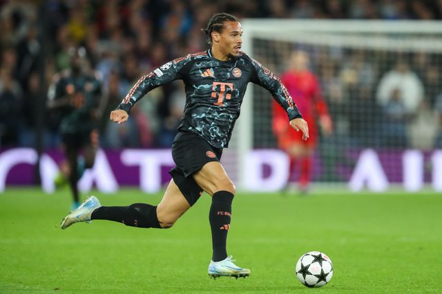 Leroy SanÃ© of Bayern Munich breaks with the ball during the UEFA Champions League League Stage match Aston Villa vs Bayern Munich at Villa Park, Birmingham, United Kingdom, 2nd October 2024

(Photo by Gareth Evans/News Images)