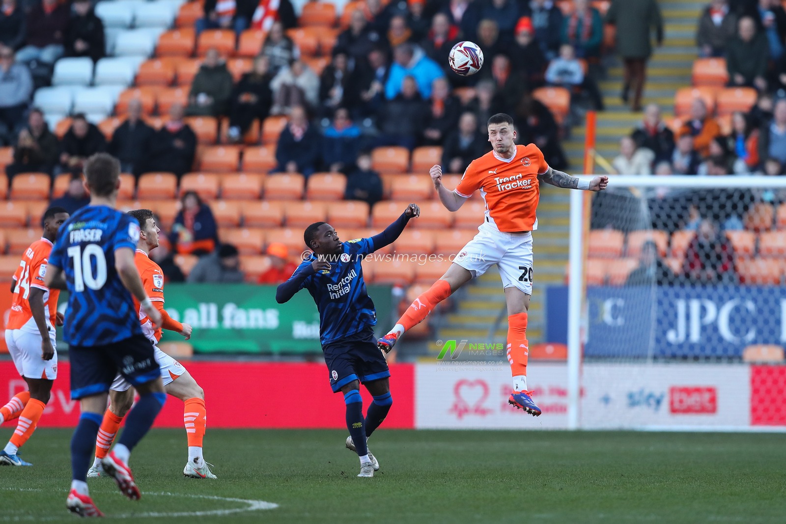 Oliver Casey of Blackpool heads the ball during the Sky Bet League 1 match Blackpool vs Crawley Town at Bloomfield Road, Blackpool, United Kingdom, 22nd February 2025

(Photo by Gareth Evans/News Images)