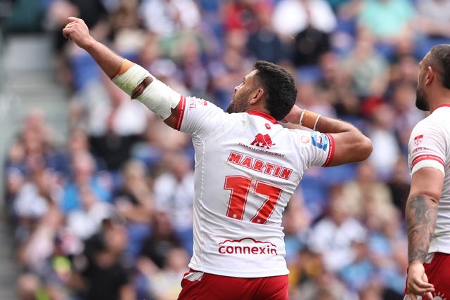 Rhyse Martin of Hull KR celebrates his try during the Betfred Super League Magic Weekend match Hull KR vs Hull FC at Hill Dickinson Stadium, Liverpool, United Kingdom on 04 July 2026

(Photo by Alfie Cosgrove/News Images)