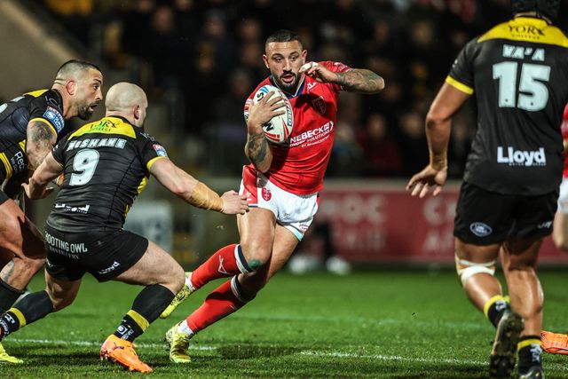 Elliot Minchella of Hull KR breaks with the ball during the Betfred Super League Round 1 match York Knights vs Hull KR at LNER Community Stadium, Lincoln, United Kingdom on 12 February 2026

(Photo by Alfie Cosgrove/News Images)