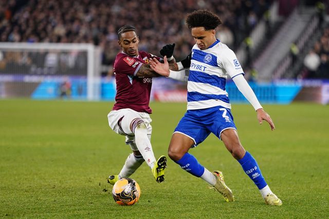Crysencio Summerville of West Ham United and Kealey Adamson of Queens Park Rangers battle during the Emirates FA Cup Third Round match West Ham United vs Queens Park Rangers at London Stadium, London, United Kingdom, 11th January 2026

(Photo by Harvey Murphy/News Images)
