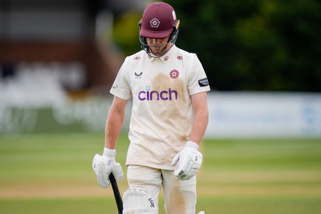 Nathan McSweeney of Northamptonshire walks off dejected after being dismissed by Zak Chappell for 62 during the County Championship Division Two Derbyshire vs Northamptonshire day four match at The Central Co-Op County Ground, Derby, United Kingdom on 11 May 2026

(Photo by Maynard Manyowa/News Images)
