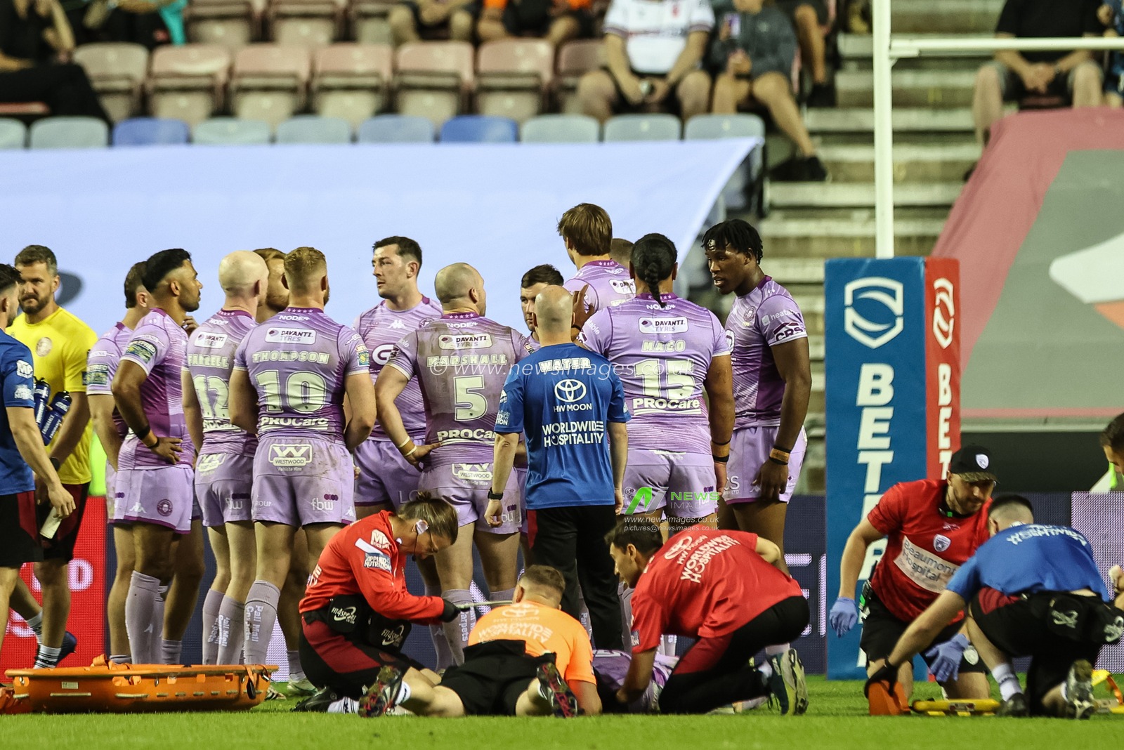 Zach Eckersley of Wigan Warriors receives treatment during the Betfred Super League Round 11 match Wigan Warriors vs Leigh Leopards at The Brick Community Stadium, Wigan, United Kingdom, 16th May 2025

(Photo by Mark Cosgrove/News Images)