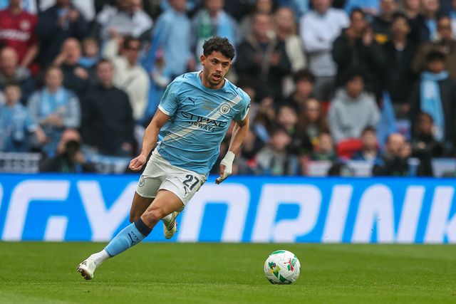 Matheus Nunes of Manchester City runs with the ball during the Carabao Cup Final match Arsenal vs Manchester City at Emirates, London, United Kingdom on 22 March 2026

(Photo by Alfie Cosgrove/News Images)
