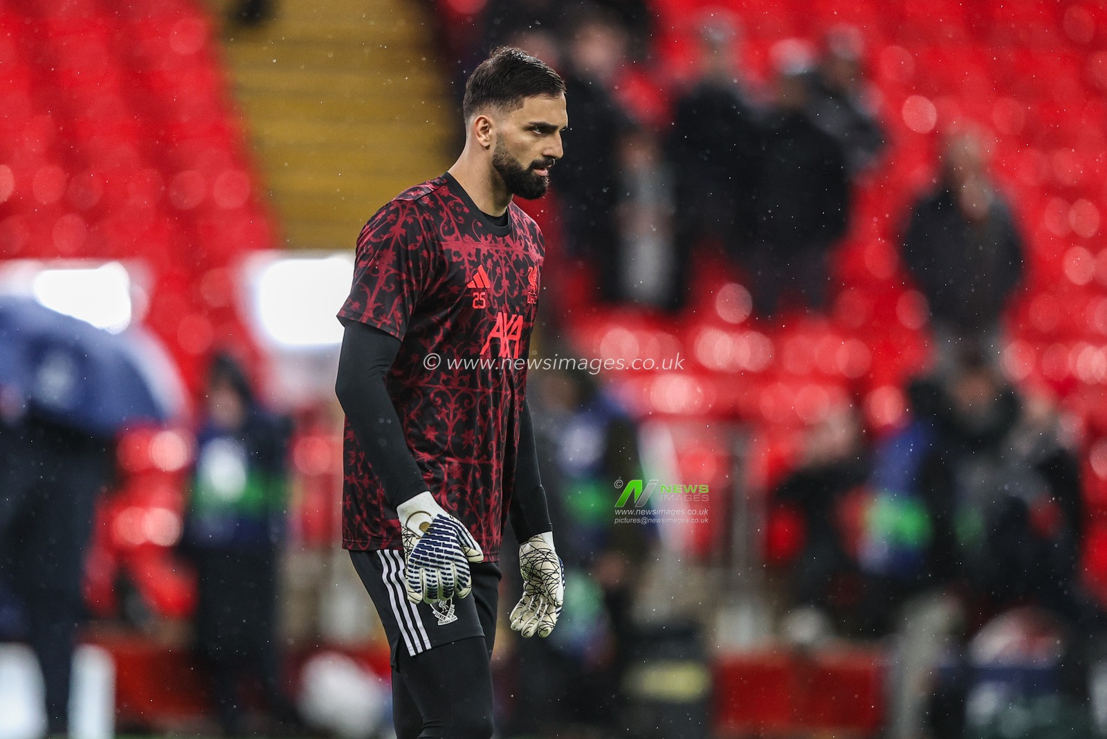 Liverpool goalkeeper Giorgi Mamardashvili in the pregame warmup session during the UEFA Champions League Matchday 4 of 8 Liverpool vs Real Madrid at Anfield, Liverpool, United Kingdom, 4th November 2025

(Photo by Alfie Cosgrove/News Images)

*** GER AUT SUI OUT ***