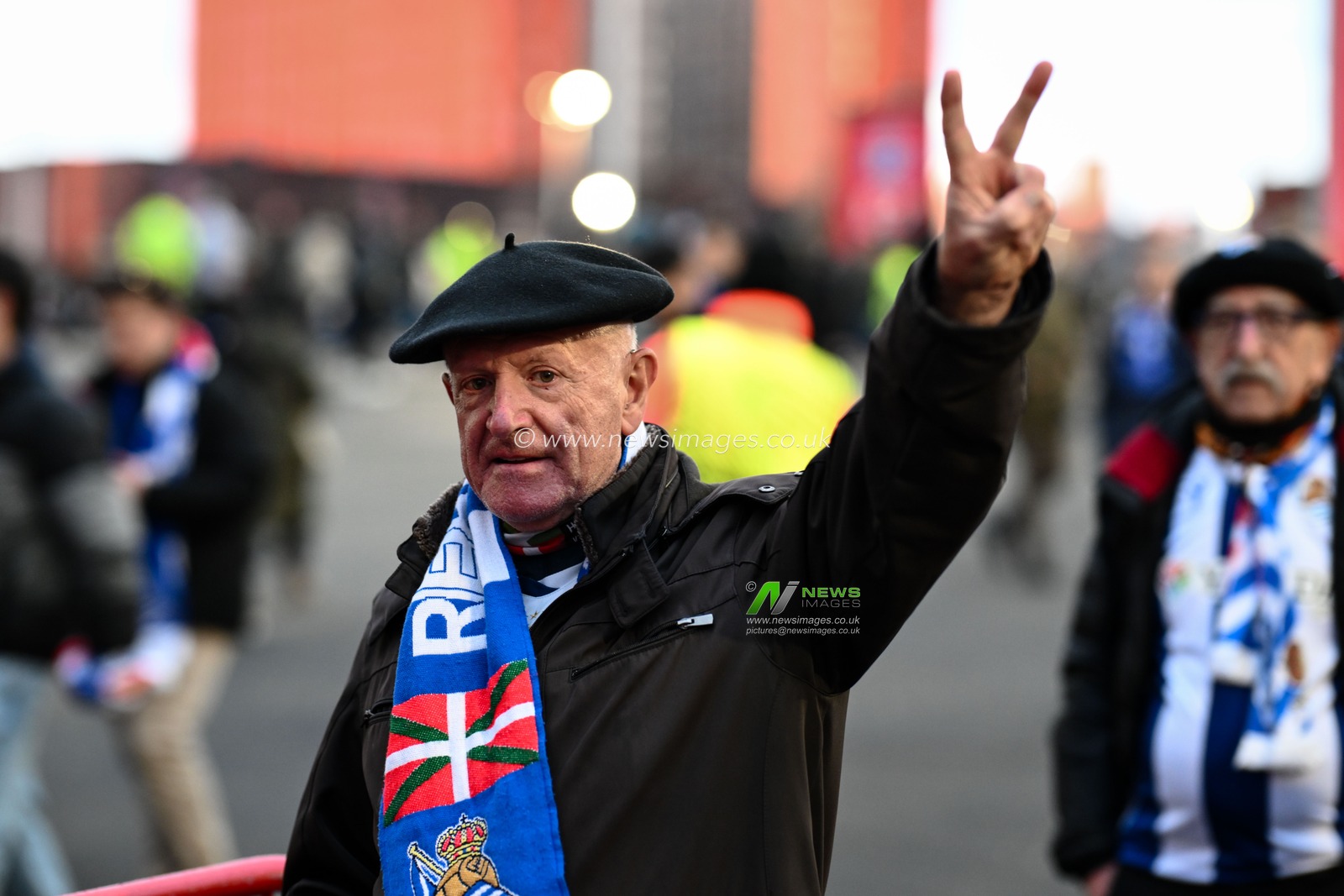 Real Sociedad fans arrive at Old Trafford during the UEFA Europa League Last 16 match Manchester United vs Real Sociedad at Old Trafford, Manchester, United Kingdom, 13th March 2025

(Photo by Craig Thomas/News Images)
