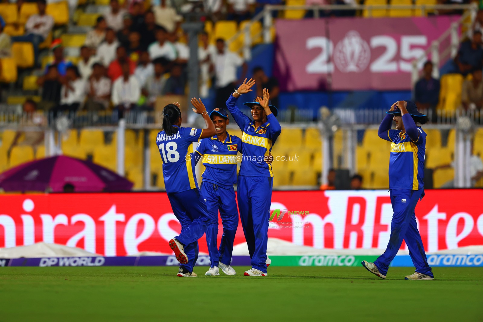 Vishmi Gunarathne of Sri Lanka celebrating after taking a catch of Pratika Rawal of India during the ICC Women's World Cup India Women v Sri Lanka Women at ACA Barsapara Cricket Stadium, Guwahati, India, 30th September 2025

(Photo by Shubhajit Roy Karmakar/News Images)