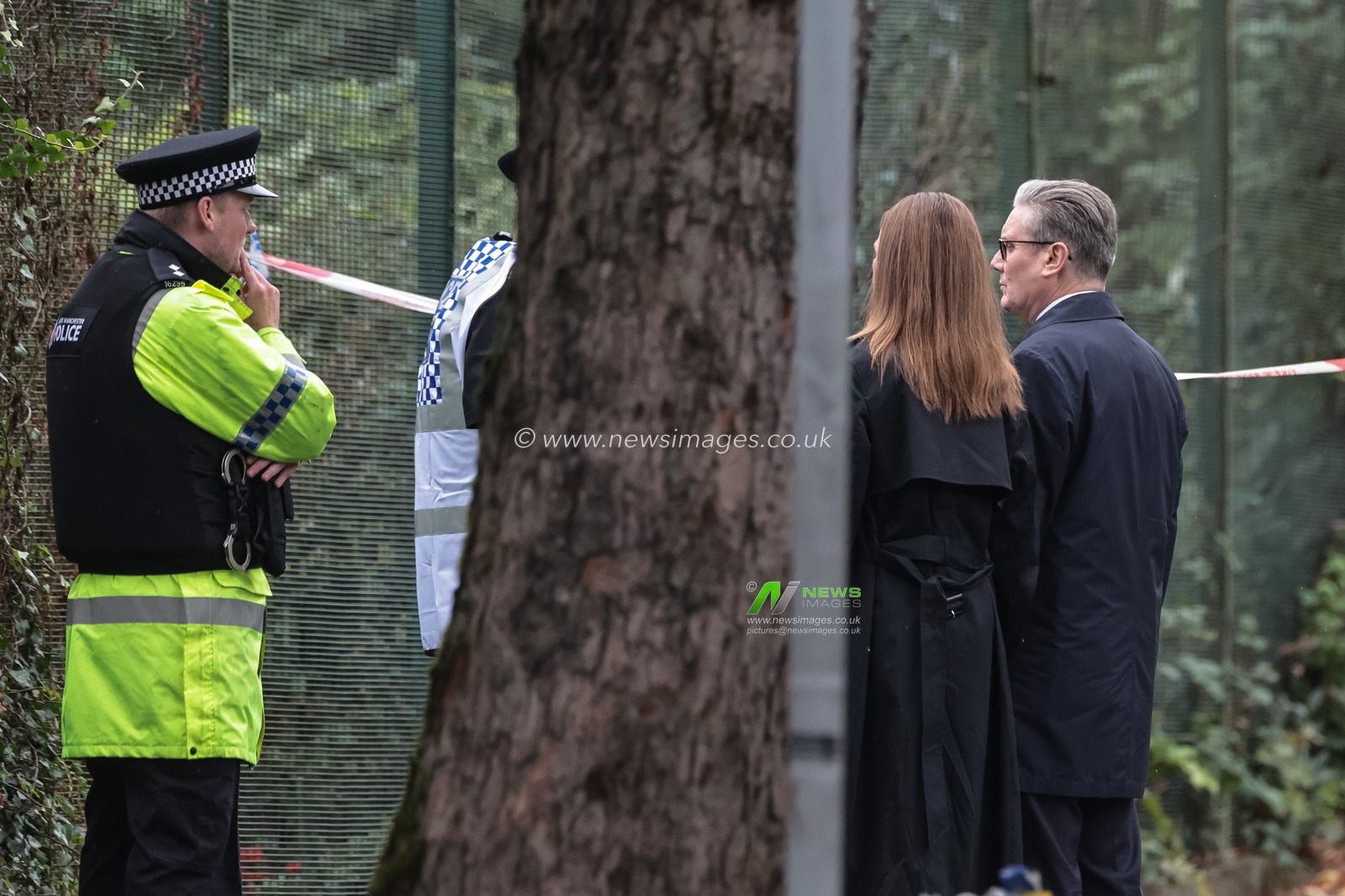 Sir Keir Starmer, Prime Minister of the United Kingdom of Great Britain and Northern Ireland and his wife Victoria, Lady Starmer look over the scene during the Manchester synagogue terror attack day 2 at Heaton Park Shul, Manchester, United Kingdom, 3rd October 2025

(Photo by Mark Cosgrove/News Images)