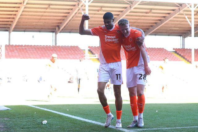 Ryan Finnigan of Blackpool celebrates his goal to make it 4-1 during the Sky Bet League 1 match Blackpool vs Bristol Rovers at Bloomfield Road, Blackpool, United Kingdom, 3rd May 2025

(Photo by Gareth Evans/News Images)