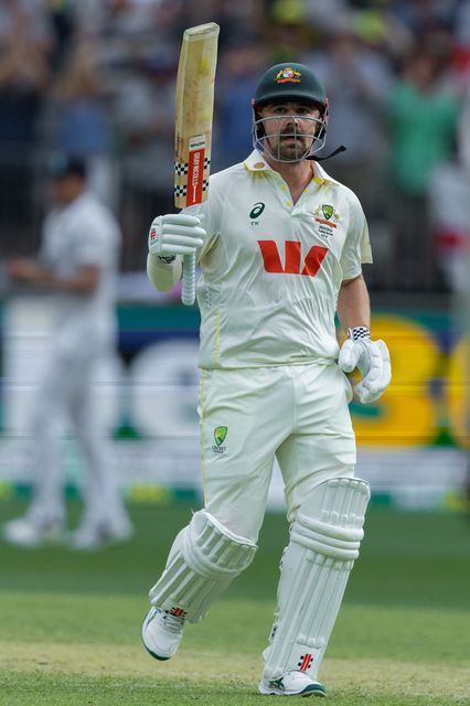 Travis Head of Australia raises bat after scoring a century during the NRMA Insurance Ashes First Test Day 2 Australia vs England at Optus Stadium, Perth, Australia, 22nd November 2025

(Photo by Santanu Banik/News Images)

*** GER AUT SUI OUT ***