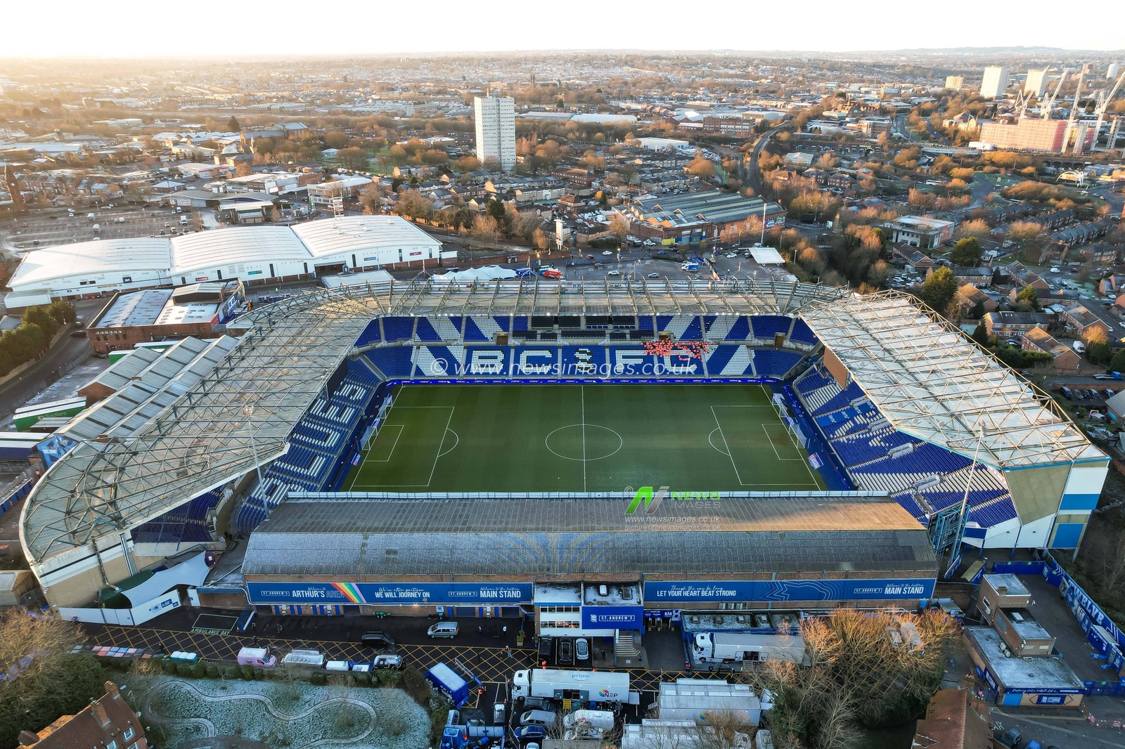 An aerial view of the St. Andrew's Stadium ahead of the Sky Bet Championship match Birmingham City vs Coventry City at St. Andrew's @ Knighthead Park, Birmingham, United Kingdom, 4th January 2026

(Photo by Euan Manning/News Images)

*** GER AUT SUI OUT ***