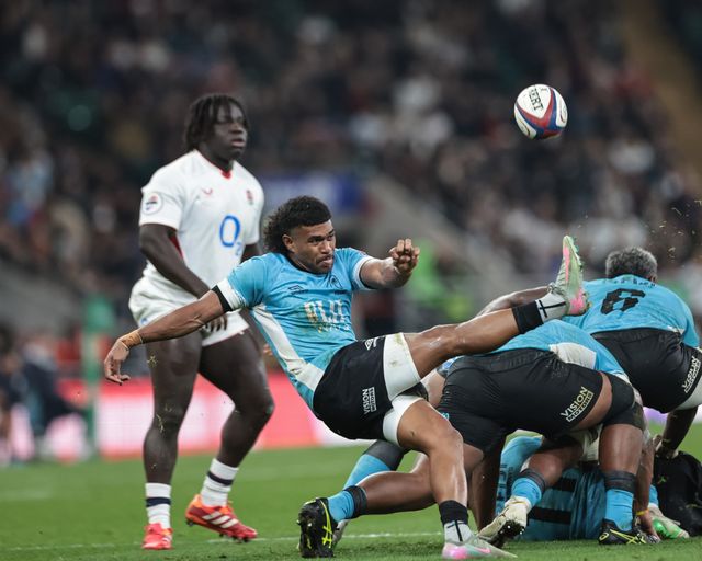 Simione Kuruvoli of Fiji kicks up field during the Quilter Nations Series 2025 match England vs Fiji at Allianz Stadium, Twickenham, United Kingdom, 8th November 2025

(Photo by Mark Cosgrove/News Images)

*** GER AUT SUI OUT ***